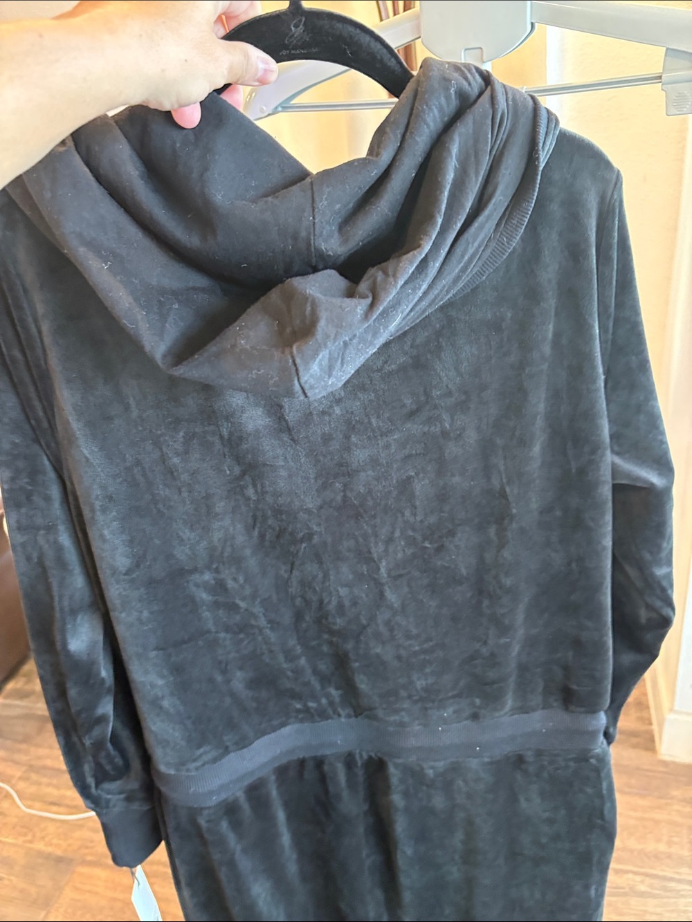 Calvin Klein Black Velour Hooded Jumpsuit with Gold Accents sz L - Picture 5 of 5